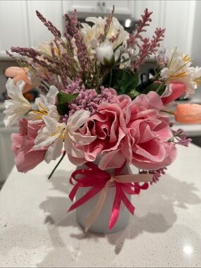 Elegant Pink Floral Arrangement in White Vase